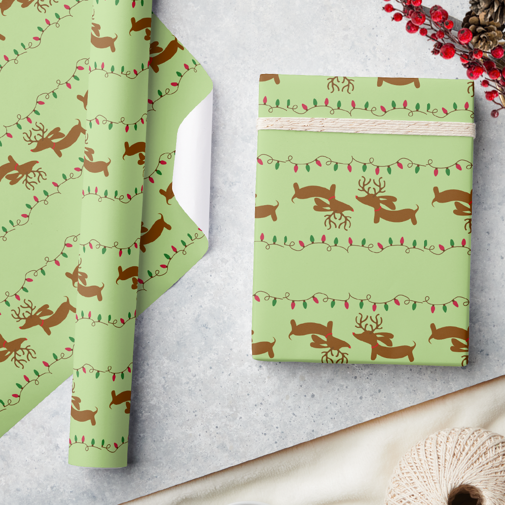 Reindeer Dachshund & Lights Christmas Wrapping Paper