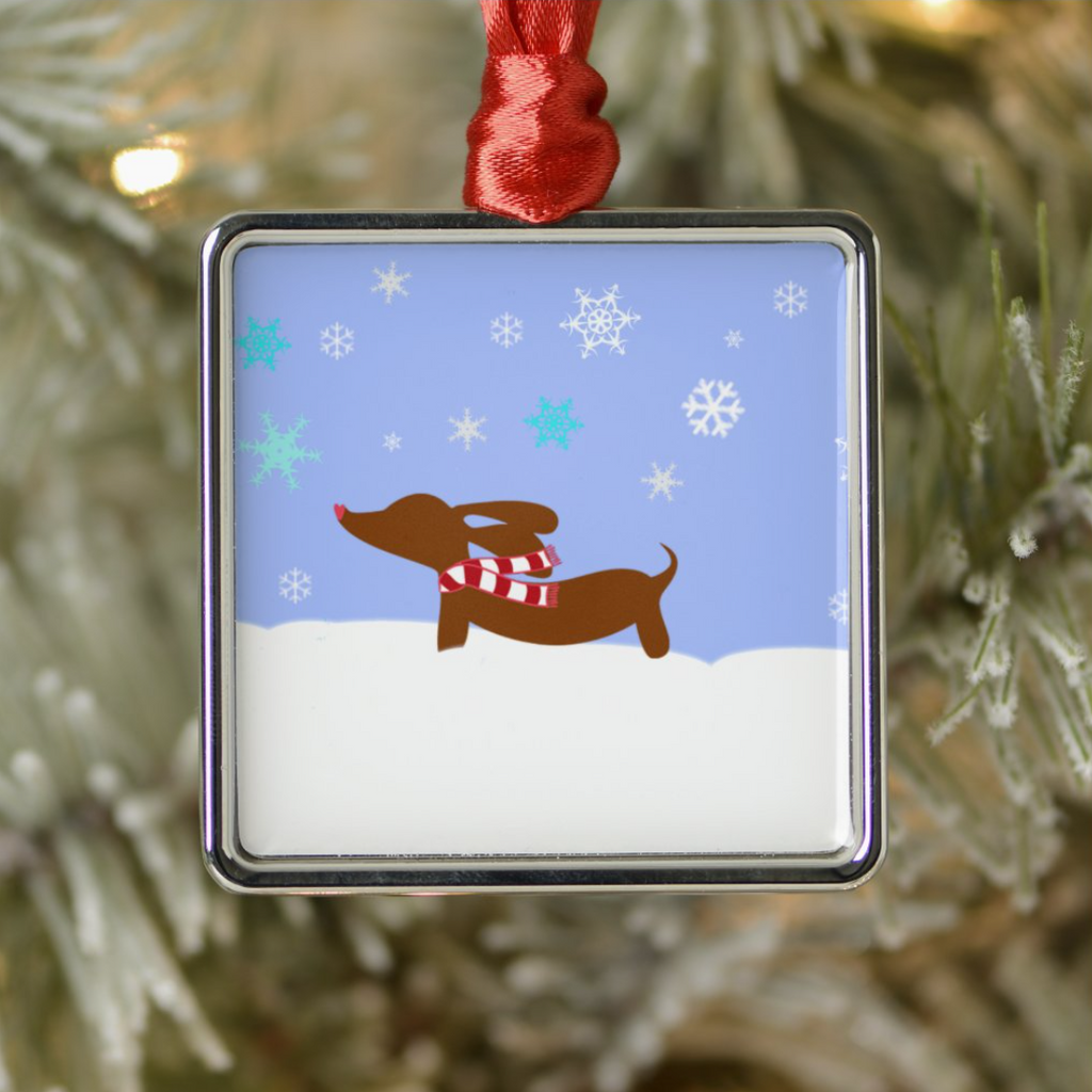 Snowy Dachshund Christmas Tree Ornaments