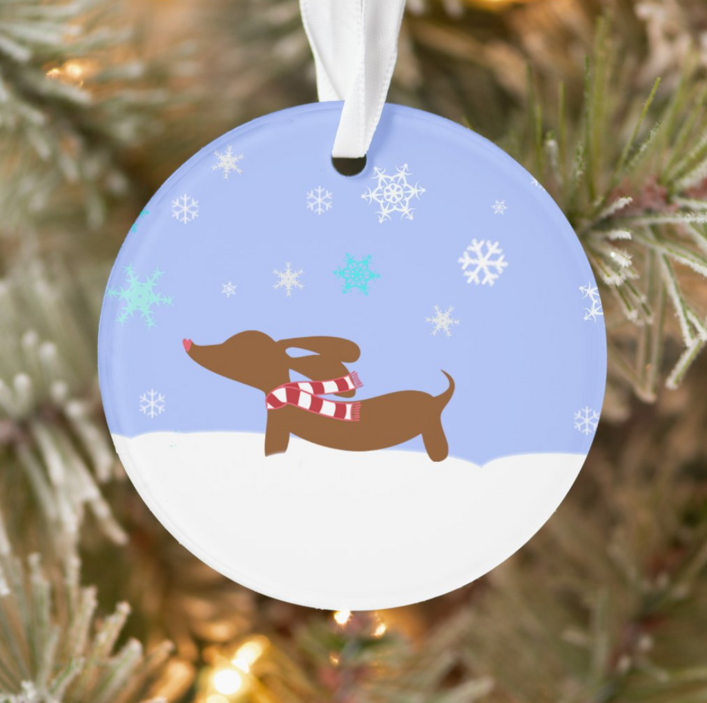 Snowy Dachshund Christmas Tree Ornaments