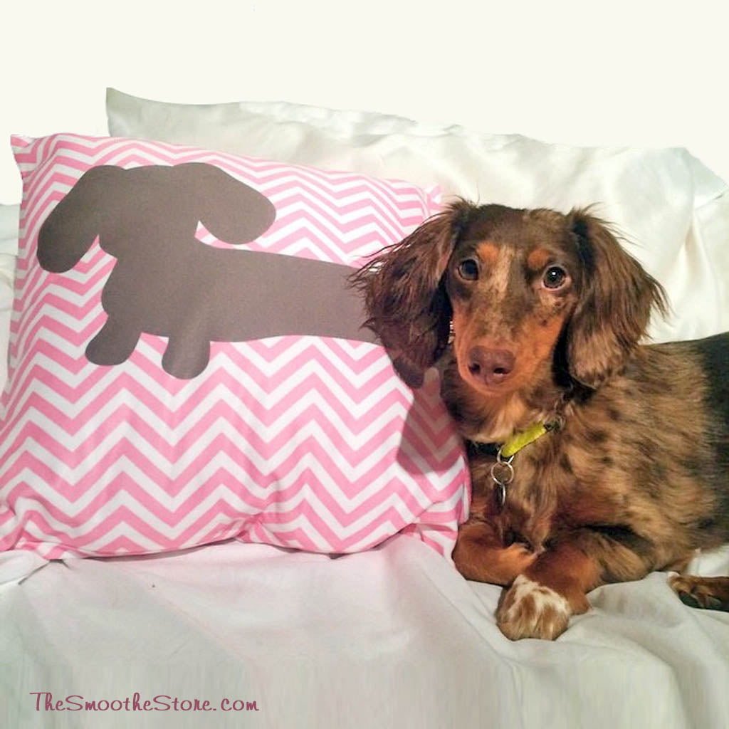 Pink & Gray Chevron Dachshund Pillow, The Smoothe Store