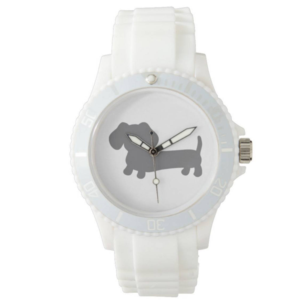 Sporty White Dachshund Silicone Band Watch, The Smoothe Store